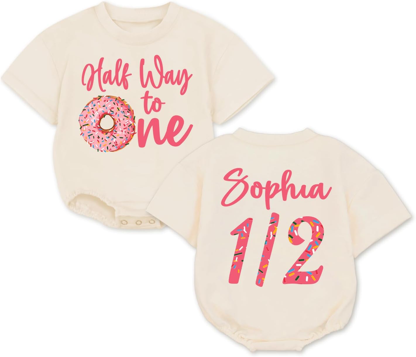 6165ZKjWNLL._AC_SL1500_.jpg Personalized Half Way To One Sweater Romper, Half Birthday Outfit Baby Girl, Half Way To One Baby Girl - Image 1